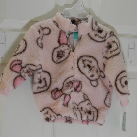 Disney Baby Winnie the Pooh Piglet Pink Fleece Zip Up Jacket 12 Months NWT - Picture 1 of 3